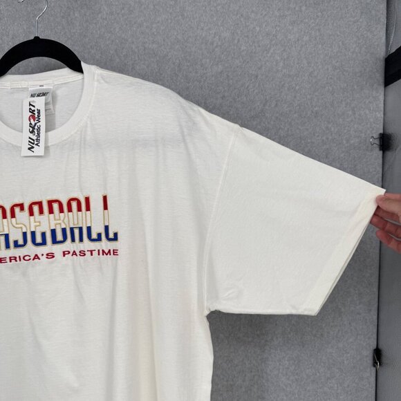 Nu Sport Mens VTG Baseball T Shirt Size XL White Embroidered Pastime Deadstock - Picture 2 of 16
